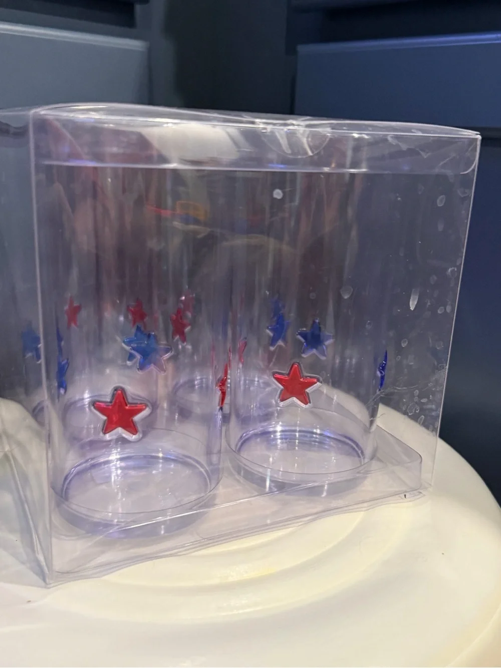 Clear Party Tumblers with Red & Blue Star Accents -